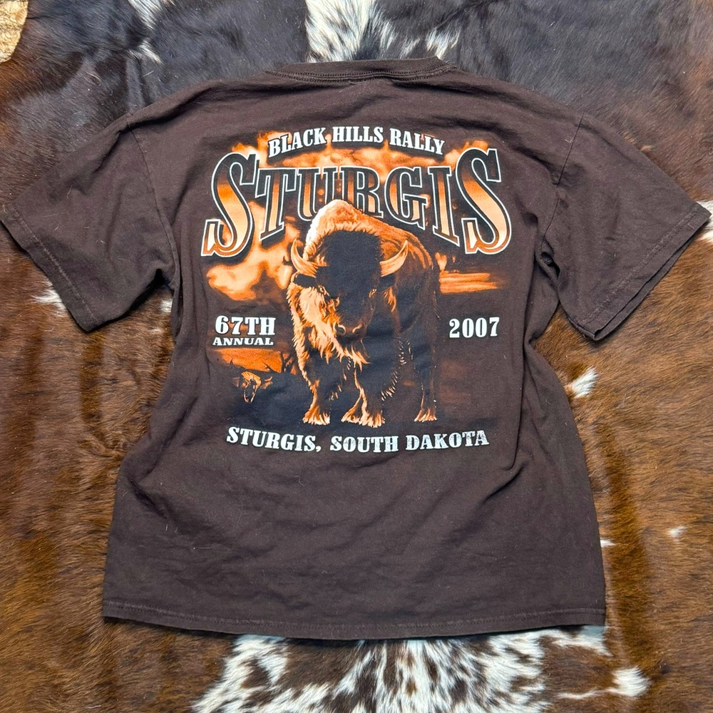 Y2K Sturgis Black Hills Rally Biker T-Shirt with Buffalo Graphic Western Moto M